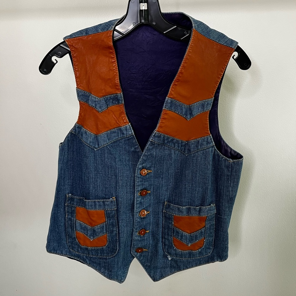 Vintage denim and leather vest